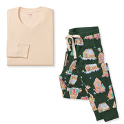 Women's Scoop Neck Tee & Pant PJ Set - Gingerbread Houses