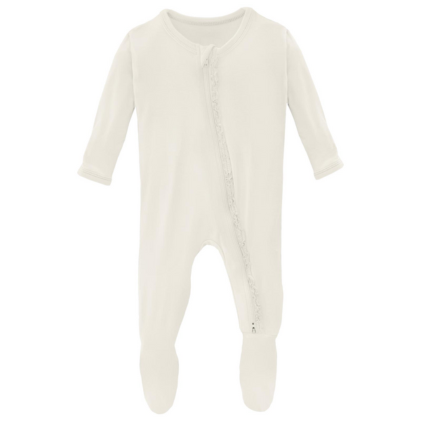 Solid Muffin Ruffle Footie with 2 Way Zipper - Natural