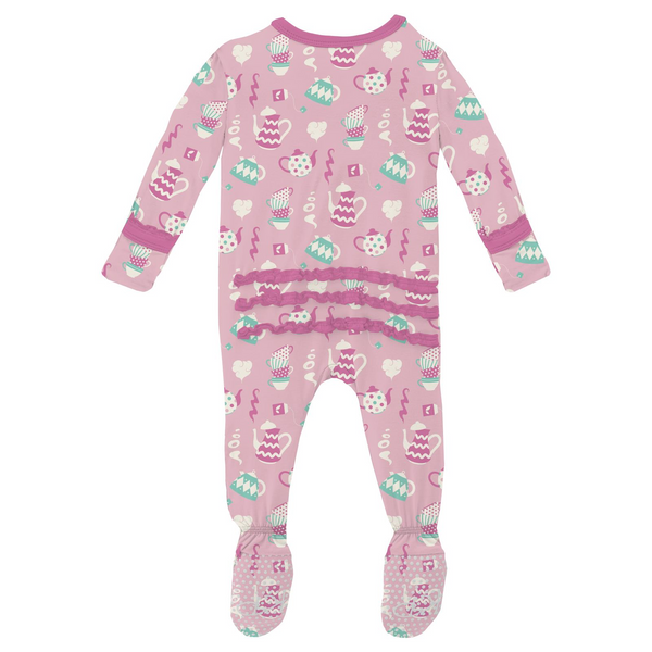 Print Muffin Ruffle Footie with 2 Way Zipper - Cake Pop Tea Party