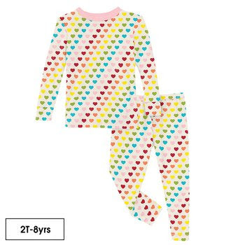 Print Long Sleeve Pajama Set - Rainbow Hearts