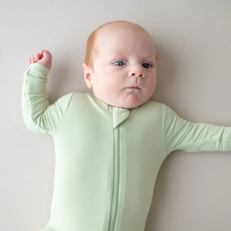 Bamboo Zippered Footie - Basil