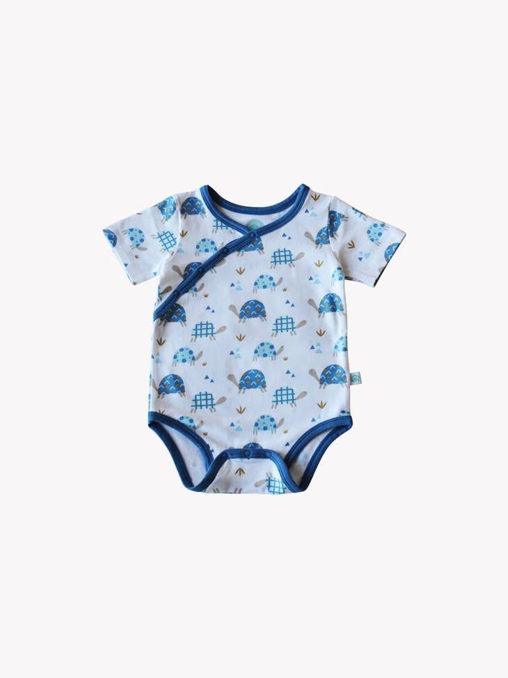 Shoulder Snap Short Sleeve Onesie - Toby Tortoise