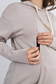 Long Sleeve Maternity Nursing Front Zipper Hoodie - Taupe