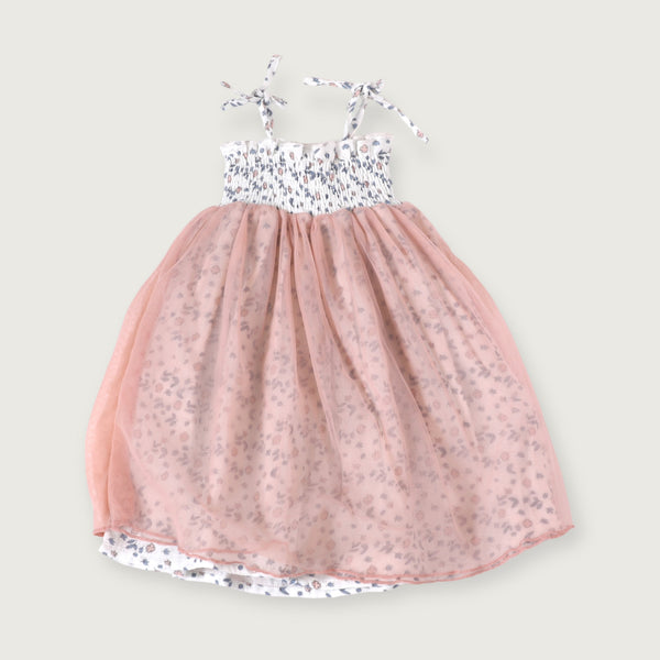 Emma Smocked Baby Tutu Dress + Bloomer - Blue & Pink Floral