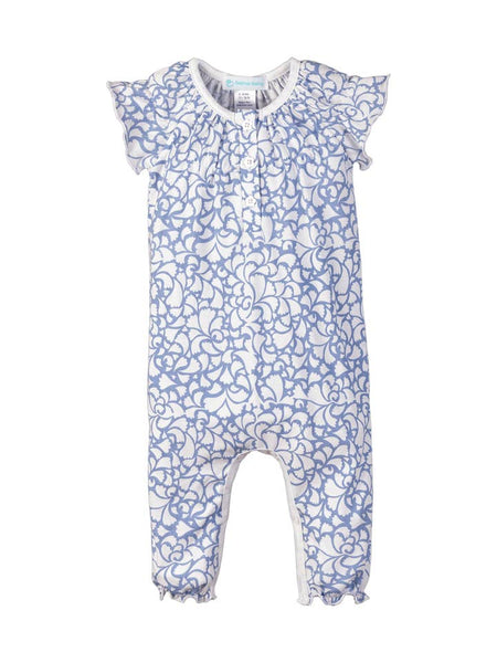 Ruched Romper - Angels Blue on White