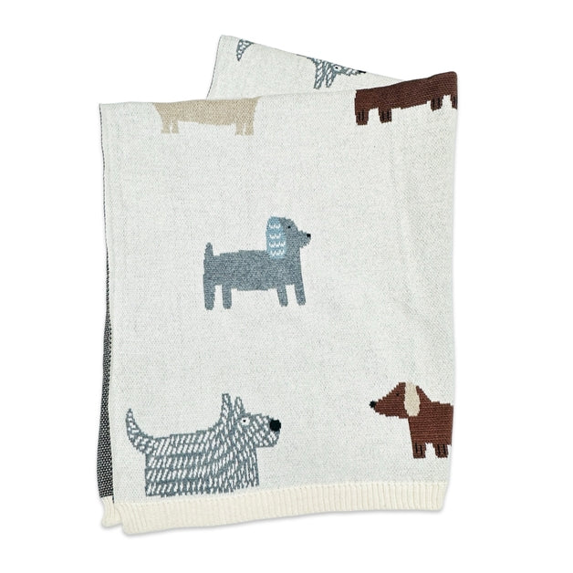 Organic Jacquard Sweater Knit Baby Blanket - Buddy Dog