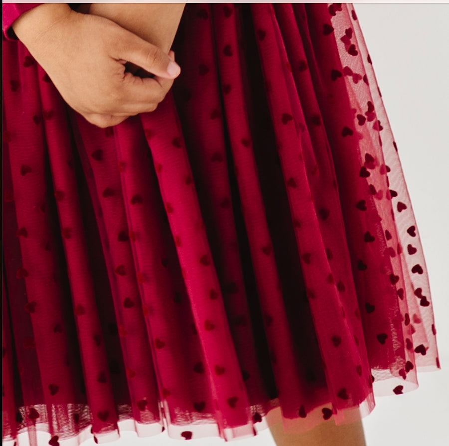 Velvet Heart + Tulle Dress - Ruby