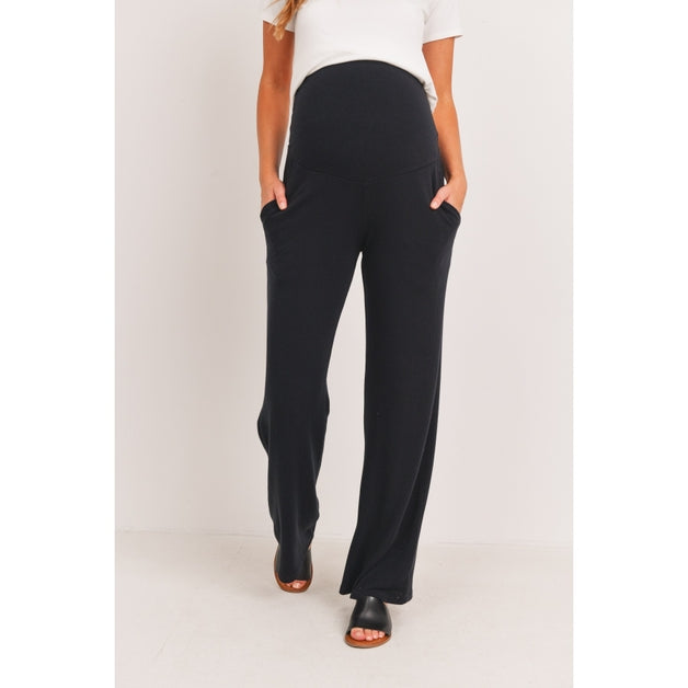 Straight Leg Maternity Terry Lounge Pants - Black