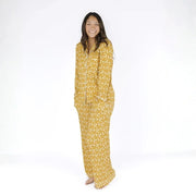Women's Ribbed Bamboo Long Sleeve Pajama Set - Golden Blooms