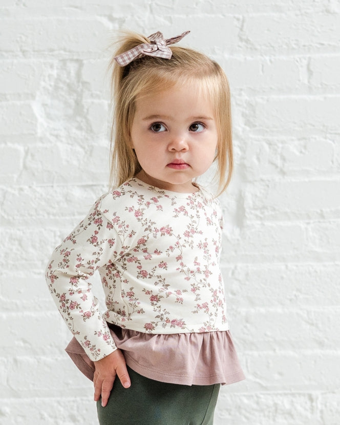 Lily Long Sleeve Ruffle Hem Top - Agnes Floral/Mauve