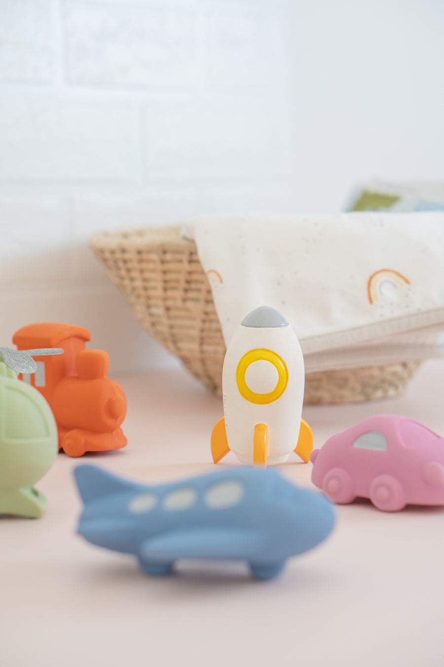 Natural Organic Rubber Rattle Teether - Rocket