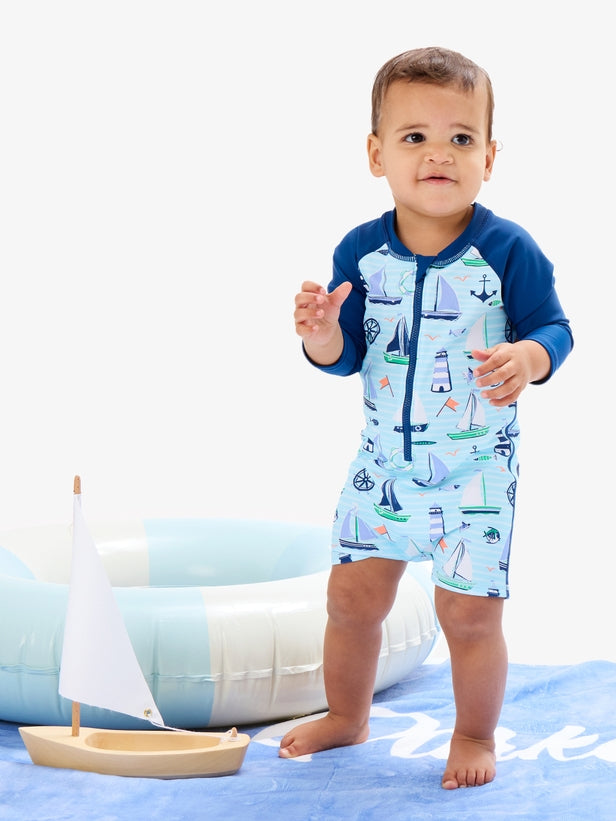 Blue Sweet Sails Long Sleeve Sunsuit