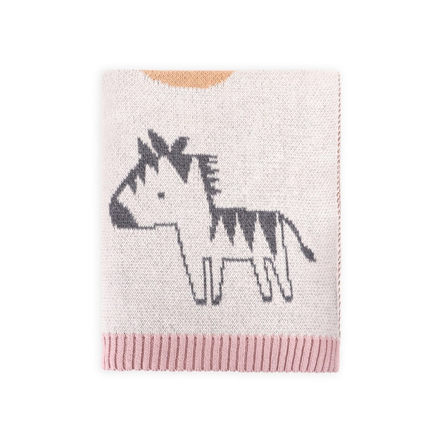 Organic Jacquard Sweater Knit Baby Blanket - Alphabet Blush