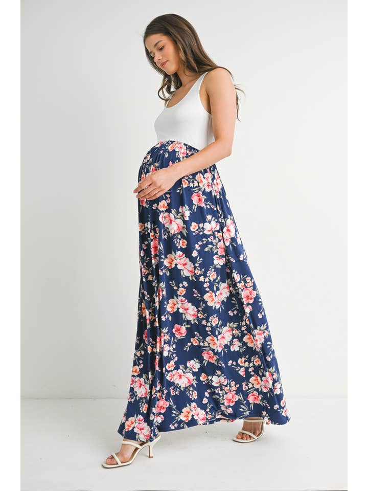 Floral Maternity Maxi Dress with Scoop Neck