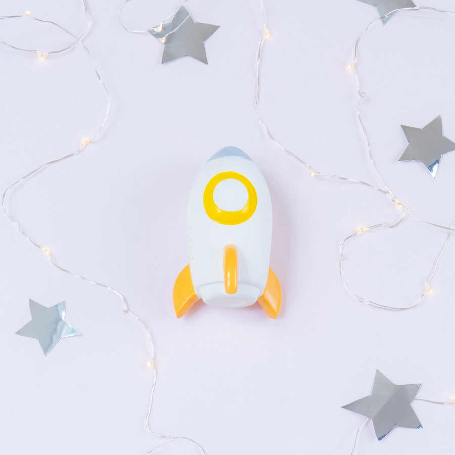 Natural Organic Rubber Rattle Teether - Rocket