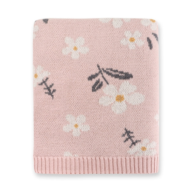 Organic Jacquard Sweater Knit Baby Blanket - Daisy Floral