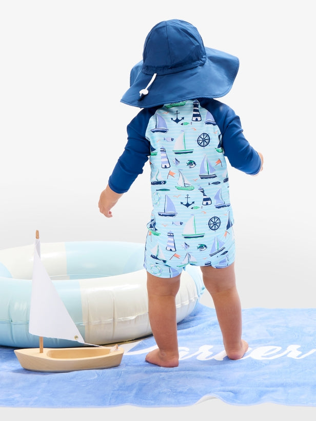 Blue Sweet Sails Long Sleeve Sunsuit
