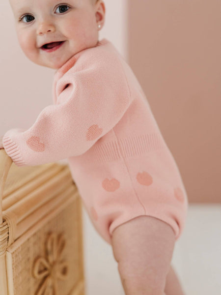 Knit Sweater Romper - Pink Hearts