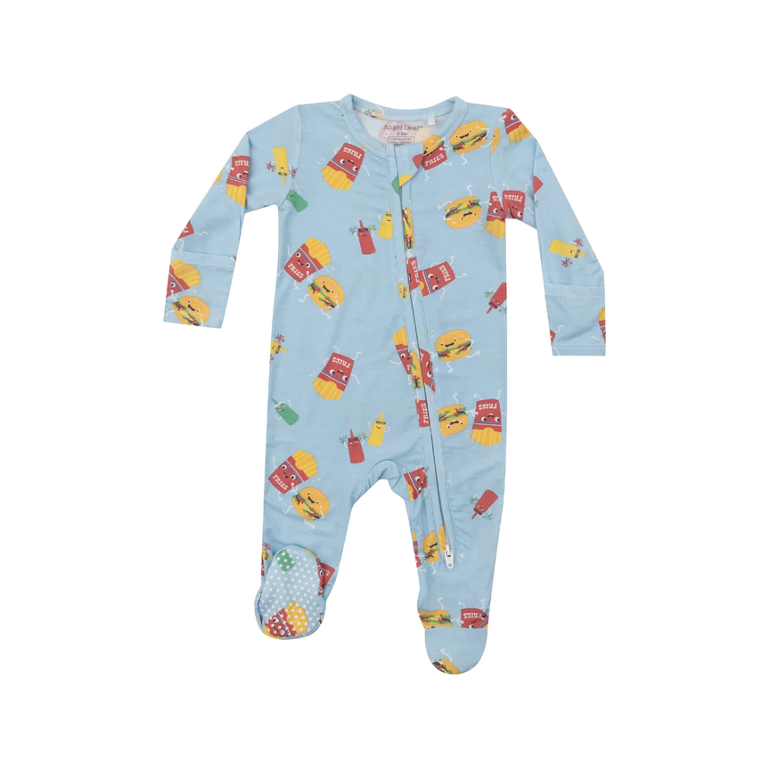 Bamboo Zipper Footie - Fast Food Blue