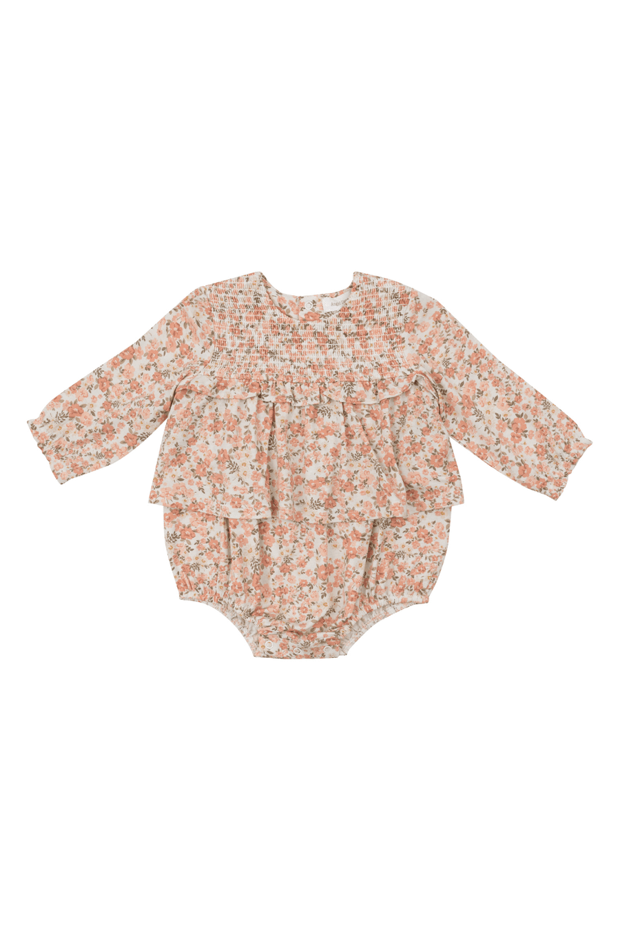 Long Sleeved Smocked Ruffle Bubble with Skirt - Sweet Rose Calico