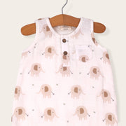 Short Henley Romper - Natural Elephants