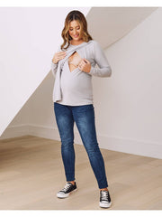Monique Long Sleeve Nursing Brushed Knit Top - Grey