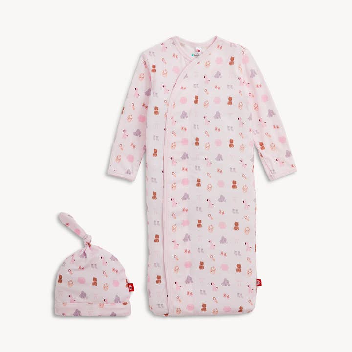 Modal Magnetic Gown & Hat - Pink Nursery Nostalgia