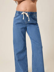 Drawstring Wide Leg Maternity & Postpartum Jeans