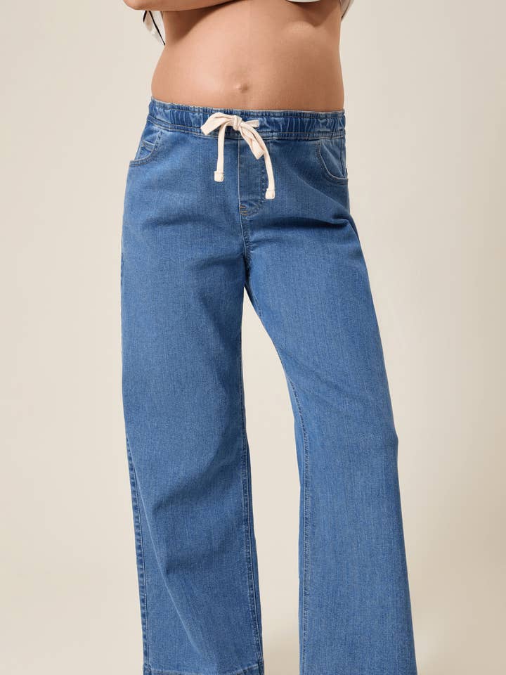 Drawstring Wide Leg Maternity & Postpartum Jeans