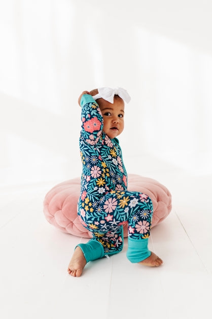 Bamboo Convertible Footie - Navy Floral - Maren