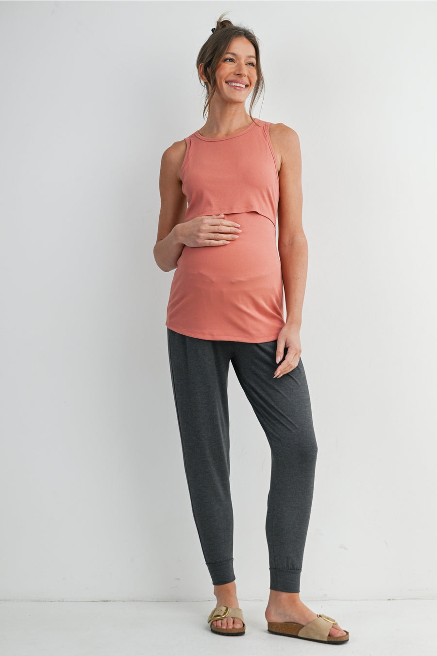 Sleeveless Maternity Nursing Double Layer Tank Top - Coral