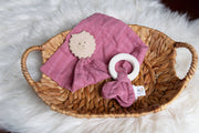 Lion Comforter in Dusty Pink Muslin w/Natural Rubber Teether