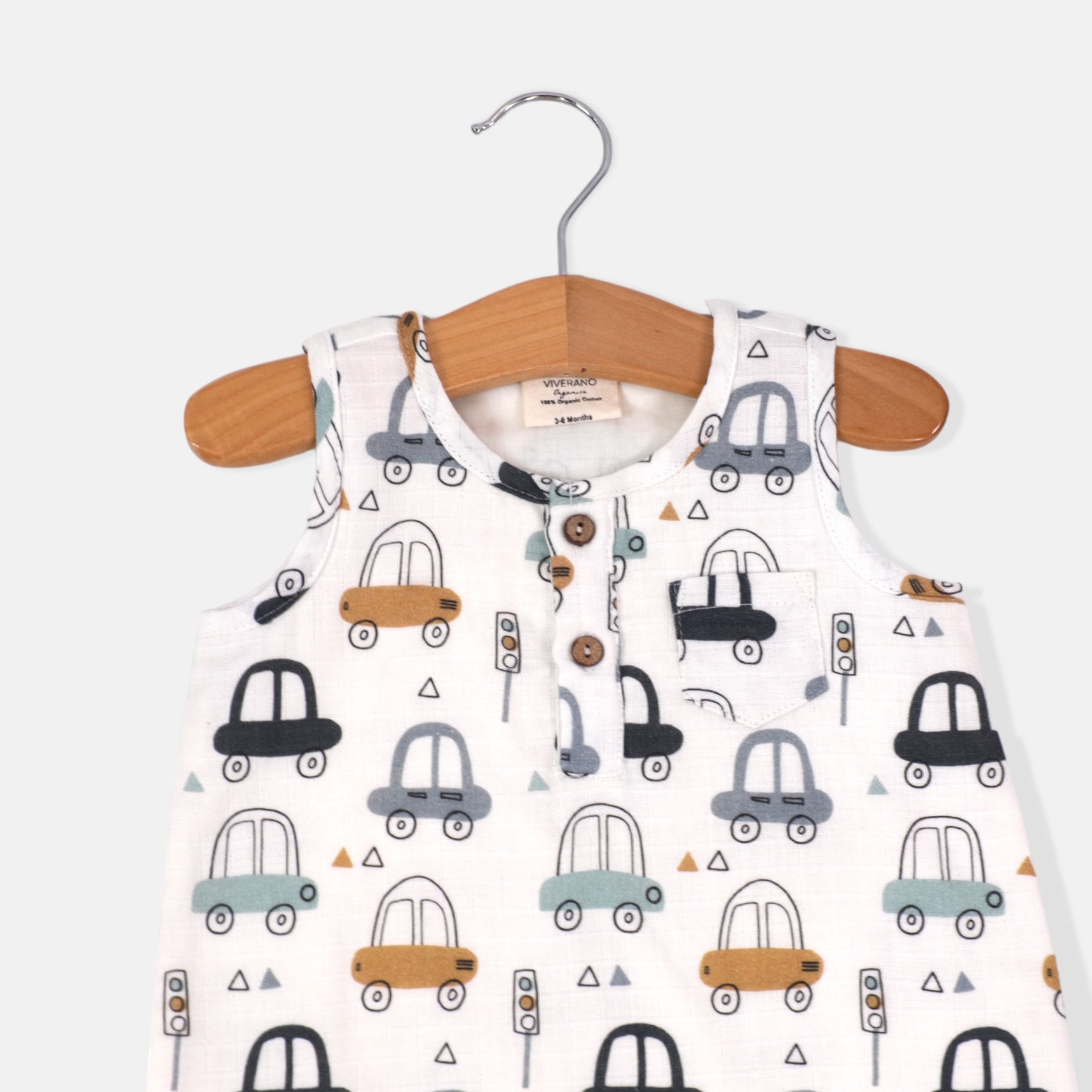 Short Henley Romper - Cars