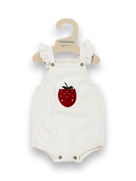 Strawberry Embroidered Pocket Baby Romper