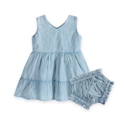 River Soft Denim Washed Baby Dress + Bloomer