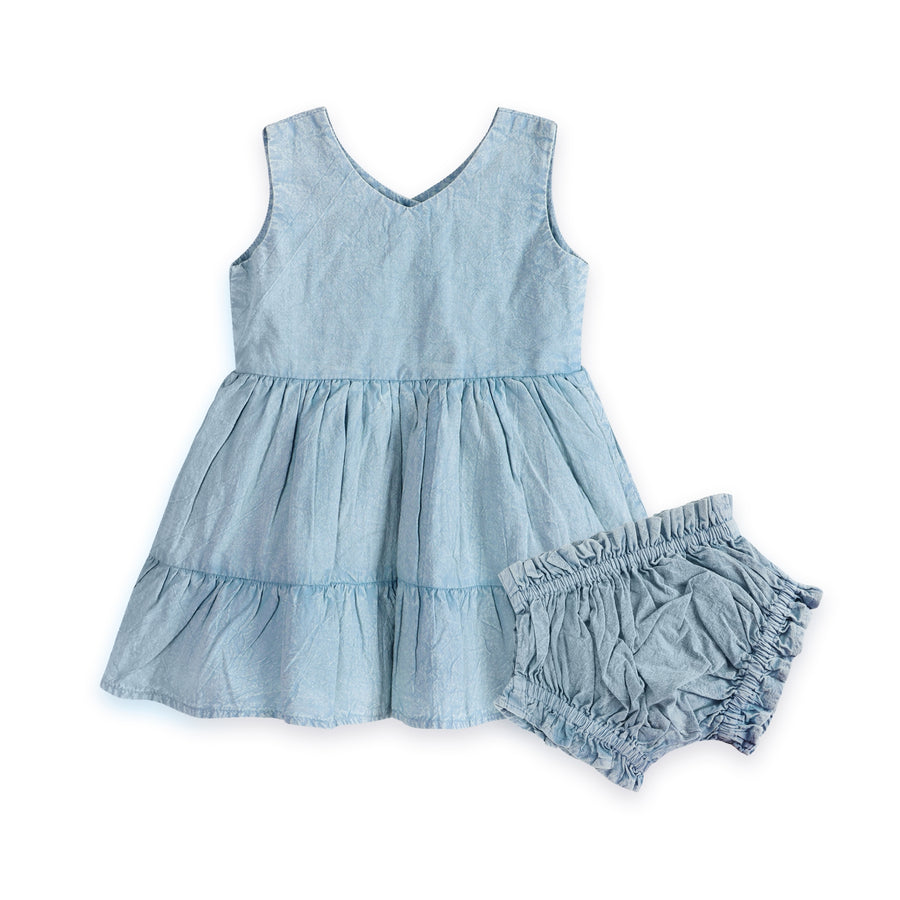 River Soft Denim Washed Baby Dress + Bloomer