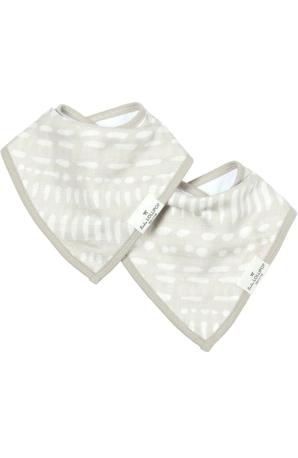 Luxe Muslin Bandana Bib Set - Grey Mudcloth