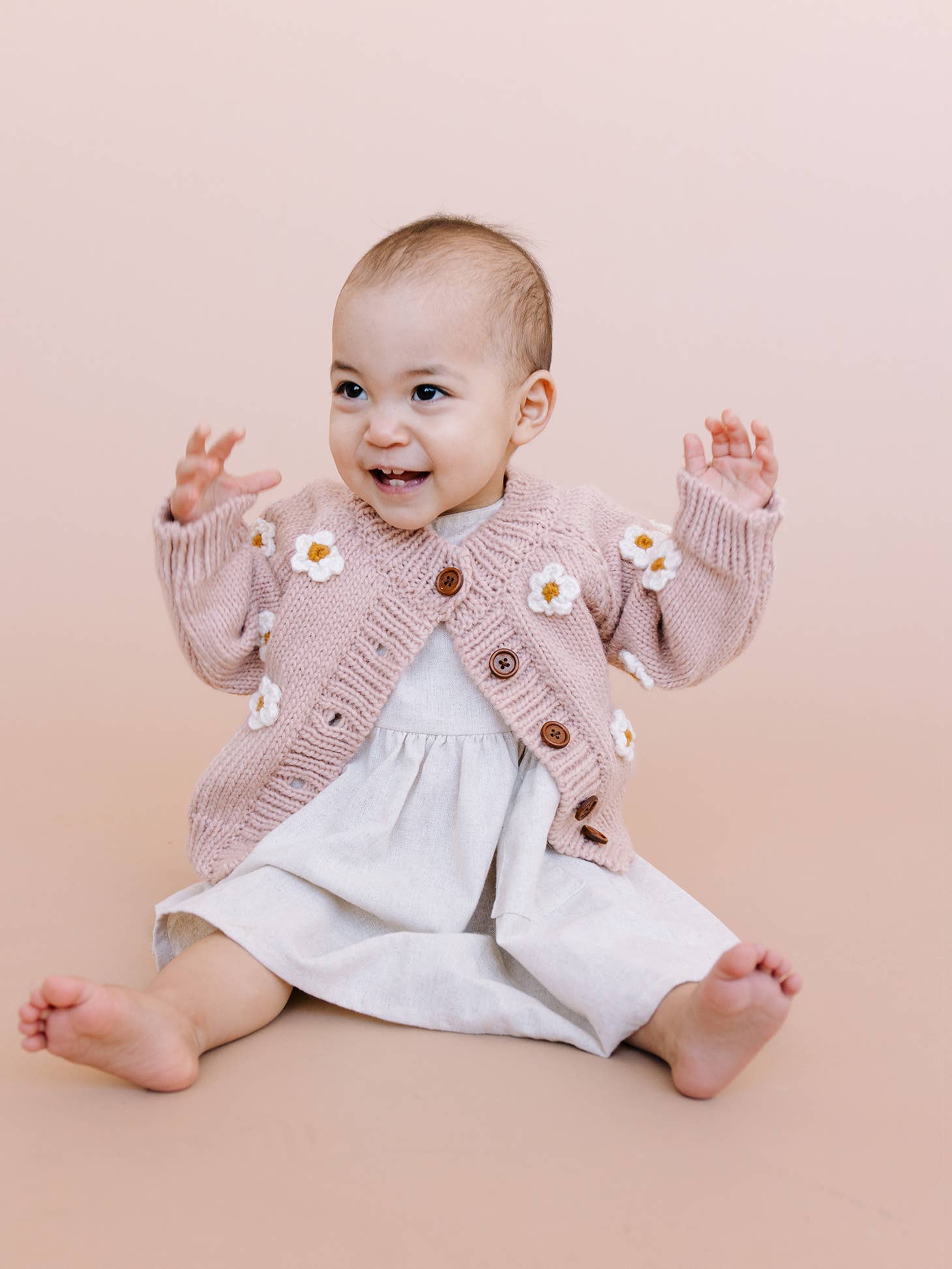 Knit Flower Cardigan - Blush