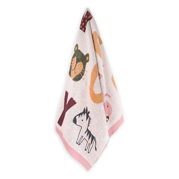 Organic Jacquard Sweater Knit Baby Blanket - Alphabet Blush