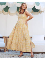 Chelsea Maternity Ruffled Maxi Dress - Yellow Animal Print