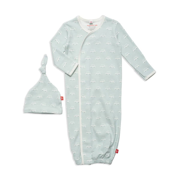 Organic Cotton Magnetic Gown & Hat - Beep Beep Time For Sleep