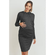 Super French Terry Midi Maternity Hoodie Dress - Two Tone Charcoal