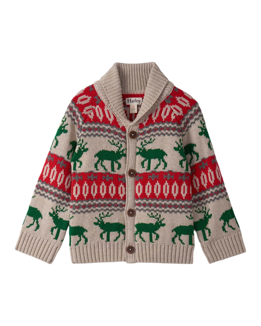 Winter Elk Shawl Collar Cardigan - Oatmeal