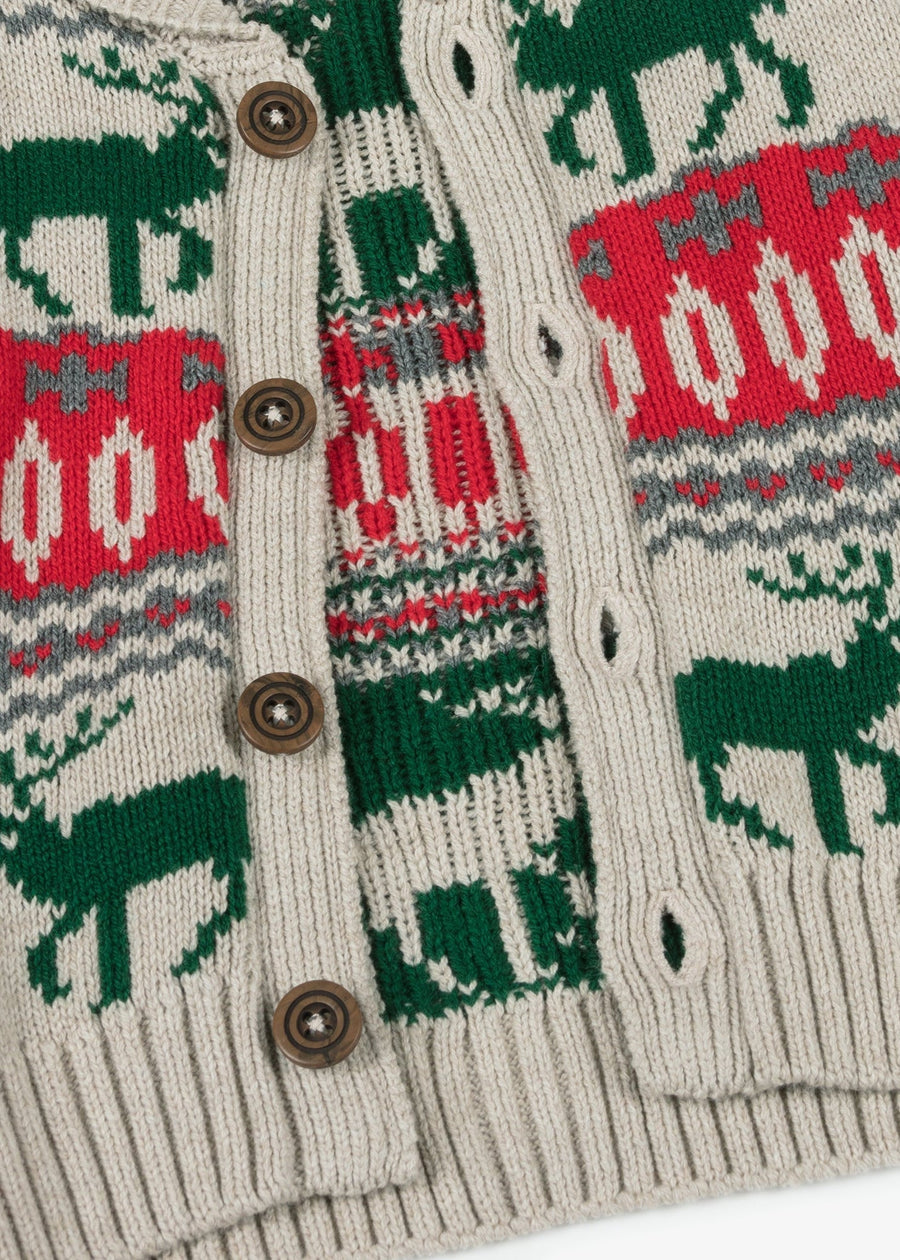 Winter Elk Shawl Collar Cardigan - Oatmeal