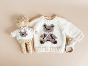 Knit Teddy Bear Sweater - Pink Bow