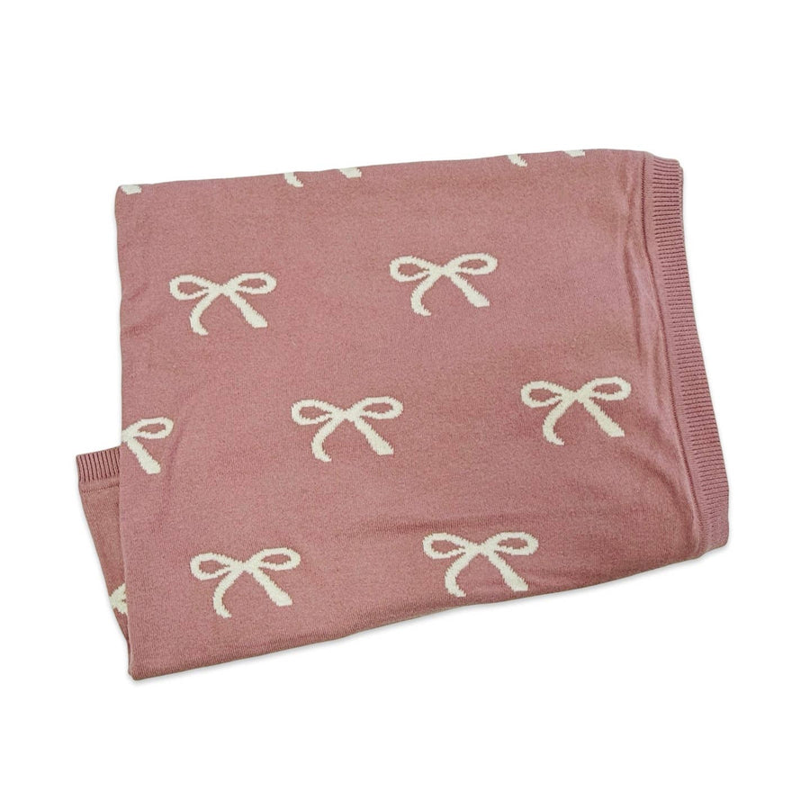 Organic Jacquard Sweater Knit Baby Blanket - Sweet Bow