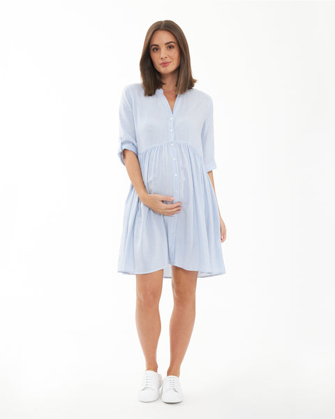 Sam Stripe Maternity/Nursing Dress- Sky Blue/White