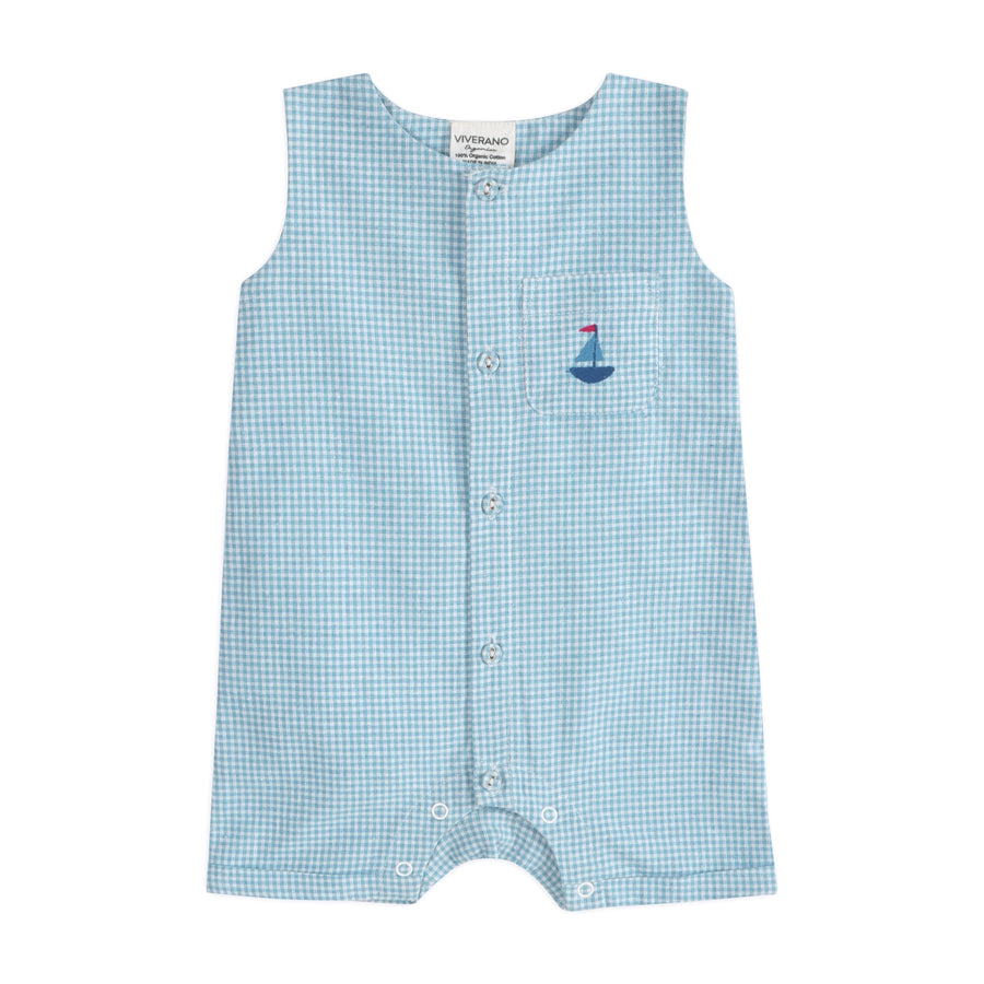 Nautical Embroidered Gingham Baby Romper