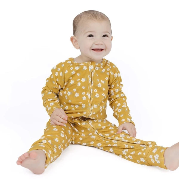Bamboo Convertible Ribbed Sleeper - Golden Blooms