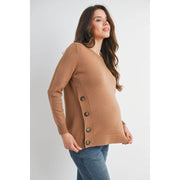 Button Side Pull Over Nursing/Maternity Sweater - Camel